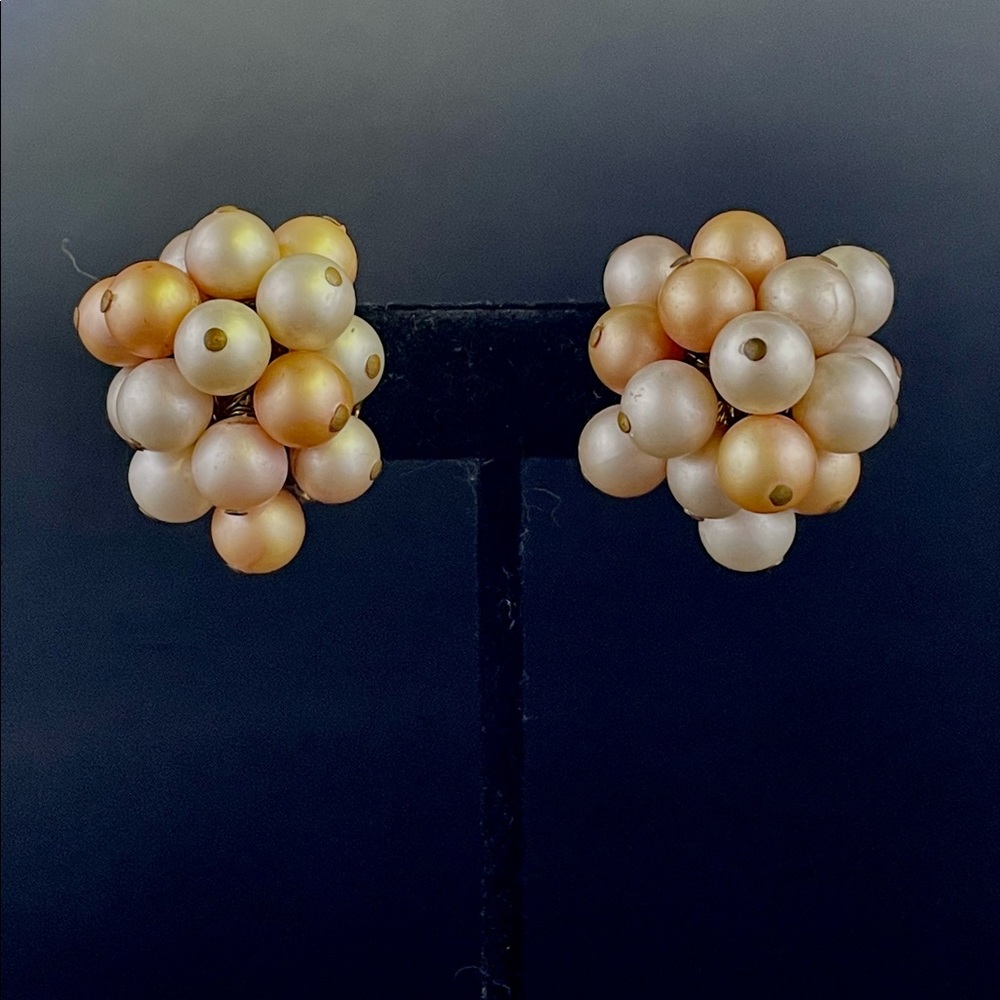 VTG MCM Japan Faux Pearl Cluster Earrings